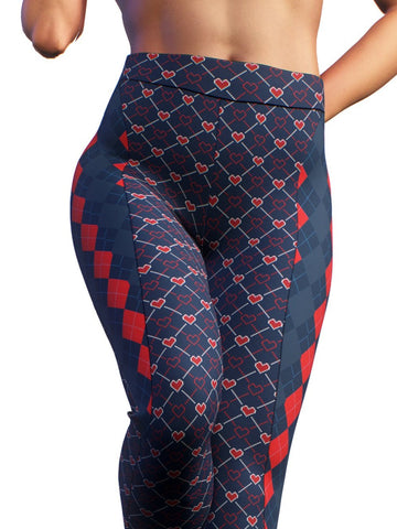 Blue Red Argyle Leggings-High waisted leggings-bootysculpted
